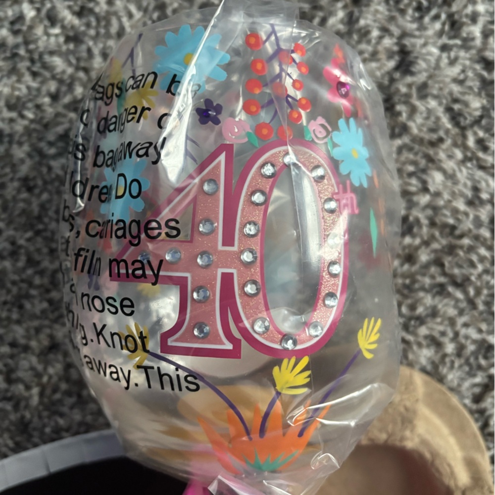 {Lolita} Colorful Floral 40th Celebration Stemless Wine Glass - Picture 9 of 9